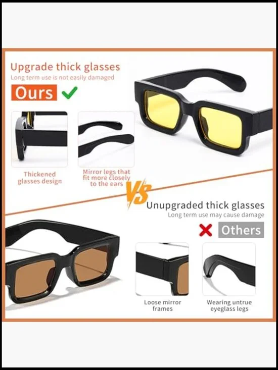 Retro Square Sunglasses with Thick Frame, UV Protection, Unisex - Picture 4 of 7